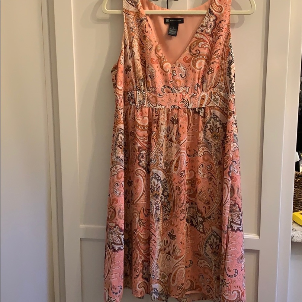 Peachy pink dress with creams and Browns